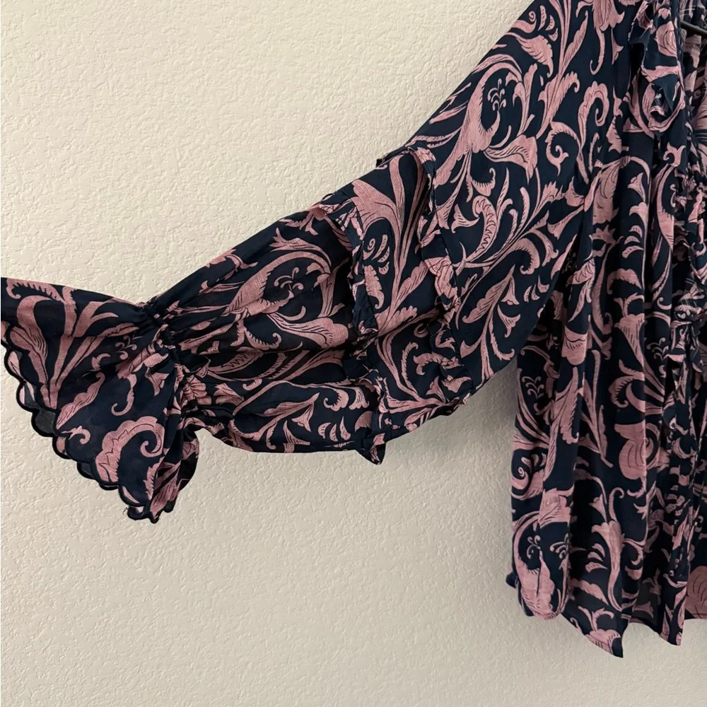 Anthropologie Floral Navy and Pink Blouse - Picture 3 of 4